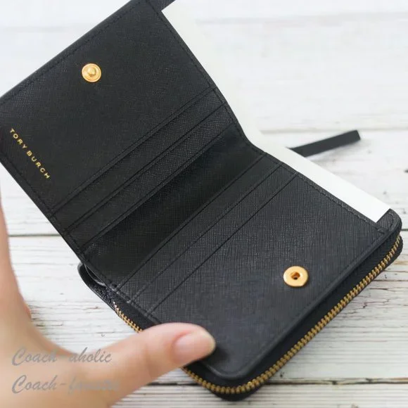 NWT Tory Burch Emerson Saffiano Leather Mini Wallet in Black - Picture 7 of 10